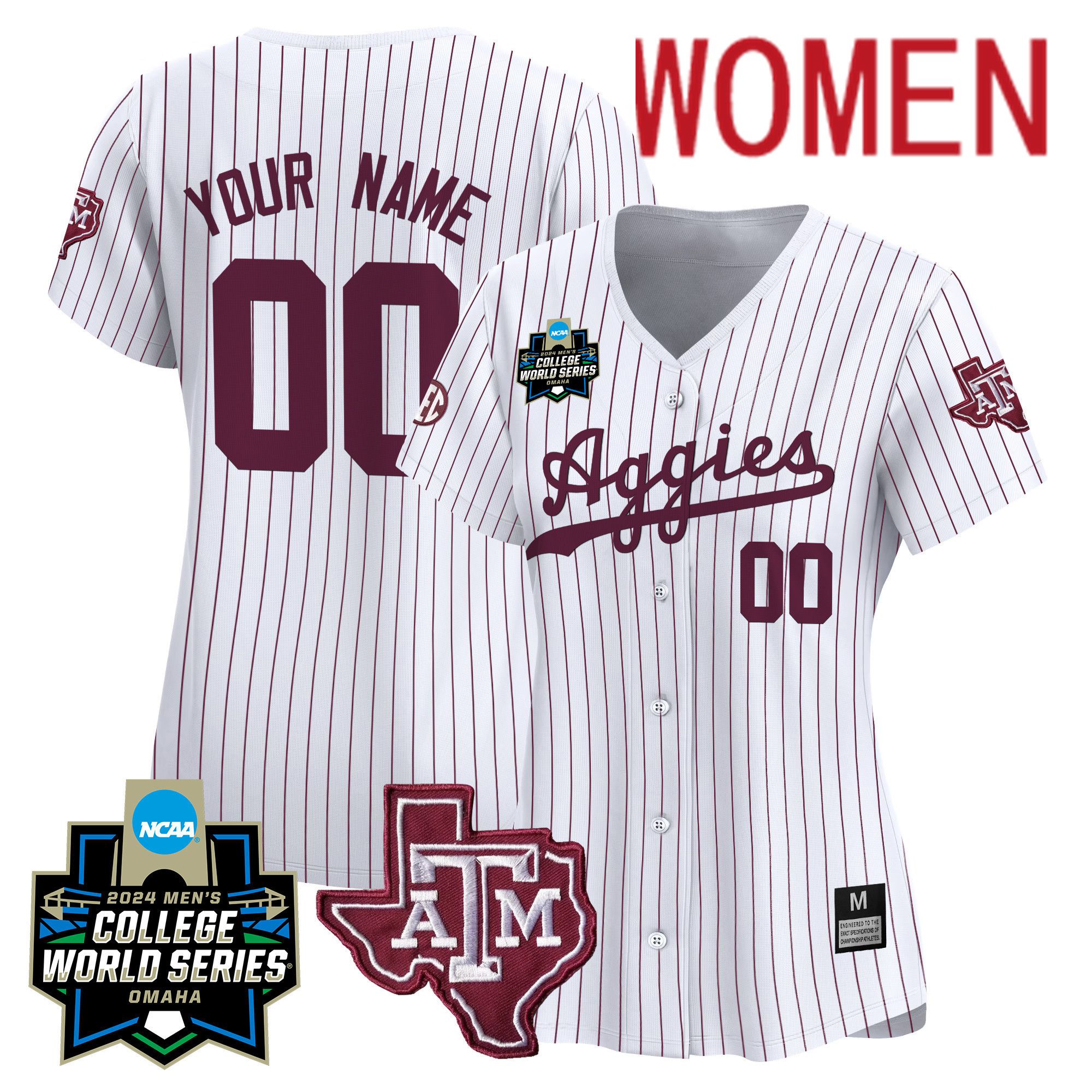 Women Texas A&M Aggies White Stripe 2024 College World Series Vapor Premier Limited Custom NCAA Jersey